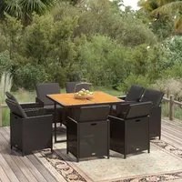 Set da Pranzo per Giardino 9pz con Cuscini in Polyrattan Nero cod mxl 42946