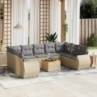 Set Divano da Giardino 10 pz con Cuscini Beige in Polyrattan 3257480