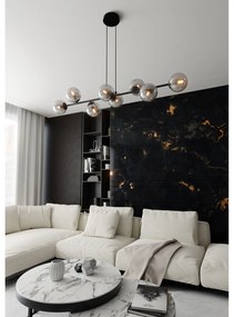 Lampadario Contemporaneo 8 Luci Durga In Acciaio Nero E Sfere In Vetro Fumè