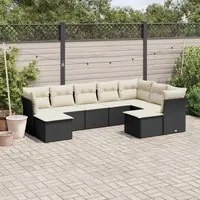 Set Divani da Giardino 9 pz con Cuscini Nero in Polyrattan 3218566