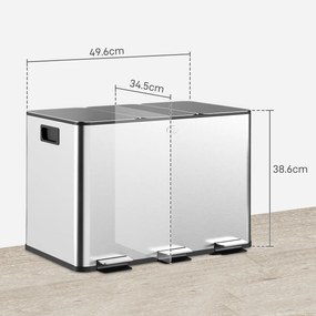 Pattumiera Differenziata Cestino Spazzatura 3 Scomparti da 10L in Acciaio Inox Argento...