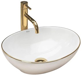 REA-U3287 - Lavabo da appoggio SOFIA 34,5x41 cm in ceramica/bianco lucido/oro