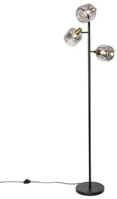Lampada da terra smart nera con vetro oro e fumé a 3 luci incl. 3 Wifi P45 - Zuzanna
