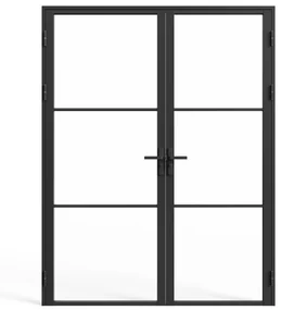 Blocco porta reversibile a due battenti 2 x H204 x L83 cm in Alluminio e Vetro temperato Nero  - MASERU