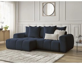 Divano angolare blu allungabile/con contenitore (con penisola a sinistra/con chaise lounge) con rivestimento in bouclé Roxelane – Bobochic Paris