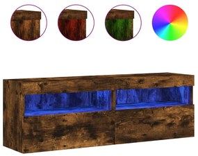 Mobili tv a parete con luci led 2pz rovere fumo 60x30x40 cm
