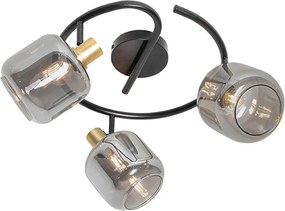 Faretto da soffitto nero con vetro fumé rotondo 3 luci - Zuzanna