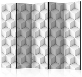 Paravento Cubetti 3D (5-parti) - figure geometriche in astrazione bianca