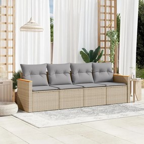 Set divano da giardino 4 pz con cuscini beige misto polyrattan