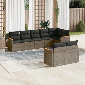 Set divano da giardino 8 pz con cuscini grigio in polyrattan