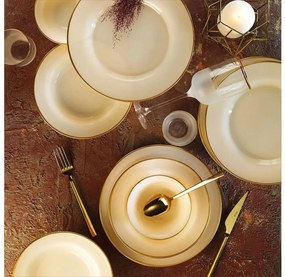 Servizio di piatti 18 pezzi, beige con dettagli dorati, in porcellana