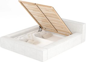 Letto matrimoniale imbottito color crema con contenitore e rete inclusi 140x200 cm Voliera – Maison de Rêve