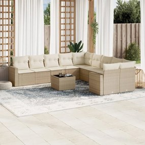 Set divani da giardino 11 pz con cuscini beige in polyrattan