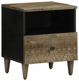 Comodino Grigio Chiaro 40x33x46 Cm İn Legno Massello Di Mango /