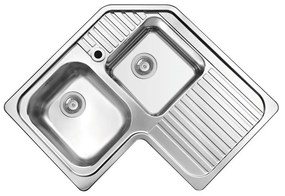 Lavello integrato 2 vasche con gocciolatoio a destra PYRAMIS Angolare inox L 83 x L 83 cm argento