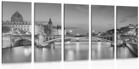Quadri 5 pezzi – Panorama di Parigi abbagliante in bianco e nero