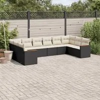 Set Divani da Giardino 10pz con Cuscini in Polyrattan Nero 3226322