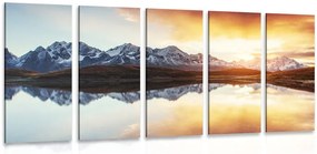 Quadri 5 pezzi – Tramonto abbagliante sul lago di montagna