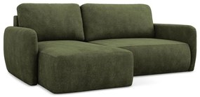 Divano angolare verde allungabile/con contenitore (con penisola a sinistra/con chaise lounge) con rivestimento in ciniglia Lilo – Makamii