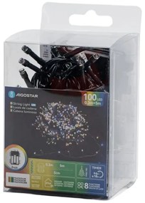 Aigostar - Catena luminosa a LED da esterno per Natale, 100 LED, 8 funzioni, 3xAA, 5,3 m, IP44, multicolore