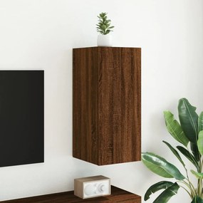 Mobile tv a parete con luci led rovere marrone 30,5x35x70 cm