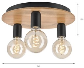 Plafoniera DUSTY 3xE27/15W/230V diametro 34 cm quercia/nero