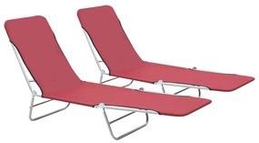 Lettini prendisole pieghevoli 2 pz in acciaio e tessuto rosso