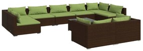 Set divani da giardino 10 pz con cuscini in polyrattan marrone