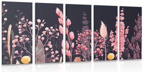 Quadri 5 pezzi – Pittura a olio di fiori selvatici