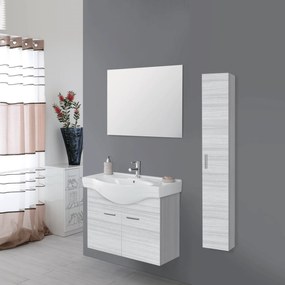 Mobile Bagno Sospeso 85 Cm Due Ante Specchio 48x57 Cm Feridras "Stella" Grigio