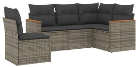 Set divano da giardino 5 pz con cuscini grigio in polyrattan