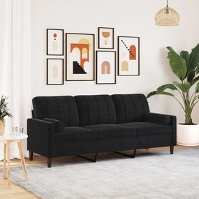 Divano A 3 Posti Con Cuscini Nero 180 Cm İn Velluto /