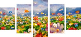 Quadri 5 pezzi – Pittura a olio di fiori selvatici