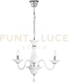 Lampadario soffio bianco e cromo 3 luci attacco e14 66x120cm in vet...