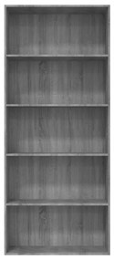 Libreria 5 ripiani grigio sonoma 80x30x189 cm legno multistrato