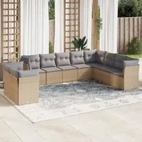 Set Divano da Giardino 10 pz con Cuscini Beige in Polyrattan 3249698