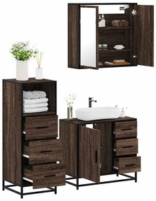 Set Mobili Da Bagno 3 Pz Rovere Marrone İn Legno Multistrato /