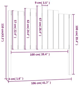 Testiera per Letto Nera 106x4x110 cm in Legno Massello di Pino