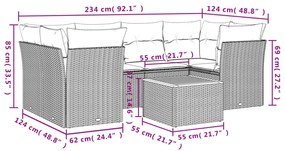 Set divani da giardino 7 pz con cuscini grigio in polyrattan