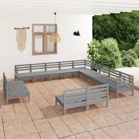 Set Salotto da Giardino 13 pz in Legno Massello di Pino Grigio 3083176