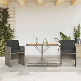 Set Da Bistrò 3 Pz Con Cuscini Grigio İn Polyrattan /