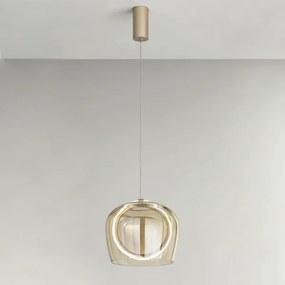 Lampada a sospensione D23 cm in metallo Oro e vetro Ambra 1 Luce LED PINTA