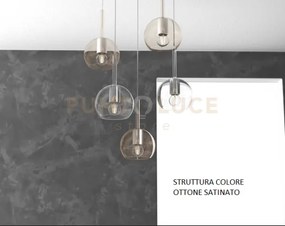 Sosp. ottone sat. rettangolare 5 luci vetri tutti piccolo (2x tr+ 3...