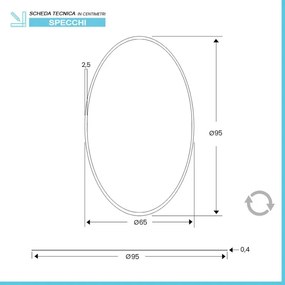 Specchio bagno ovale 65x95 cm reversibile con bisellatura 2,5 cm