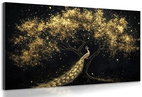 Quadro su tela – Pavone dorato sull'albero