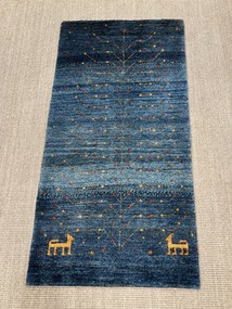 Gabbeh Tappeto 70x130 Blu (Iran) Annodato A Mano
