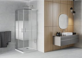 Mexen Rio cabina doccia quadrata 90 x 90 cm, strisce bianche, cromo + piatto doccia Flat, bianco - 860-090-090-01-20-4010