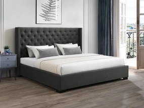 Letto 200 x 200 cm con testata trapuntata Tessuto Grigio - MASSIMO