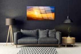 Quadro acrilico Montagna, sole, nuvole, paesaggio 100x50 cm