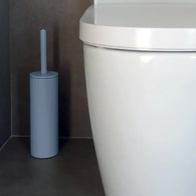 Portascopino d'appoggio in acciaio azzurro polvere con scopino in setole nere removibile Axin